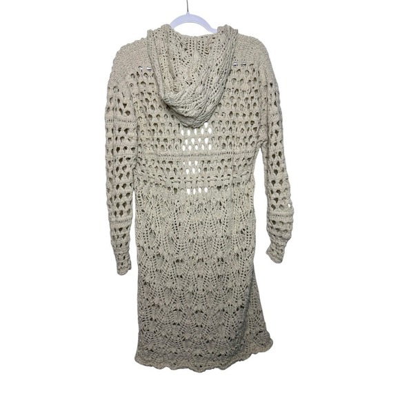 Free People Cream Sweet Talker Crochet Hooded Cardigan Open Front Tie Waist XS - Picture 2 of 6